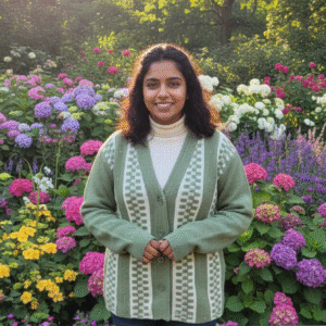 Women cardigan Check Light green color