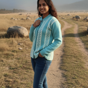 Women cardigan turquoise blue color