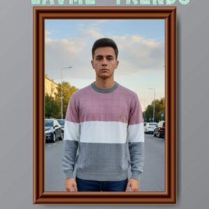 Male Sweater pink , white and gray