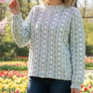 Women cardigan light green and white mix color