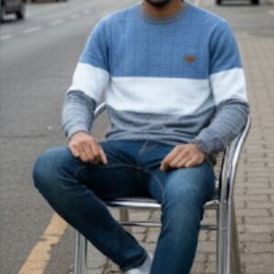 Male cardigan light blue, white and gray